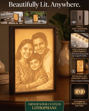 CSNStore.in custom lithophane light box – personalised family photo glowing portrait wireless rechargeable Type-C fast charging