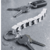 Articulated name keychain – custom two-colour personalised flexible name tag keychain multiple colour options- white,black